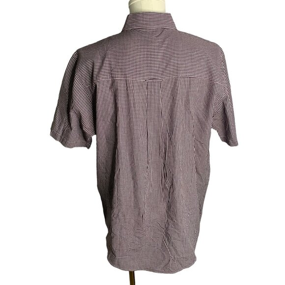 Chaps Button Down Short Sleeve Shirt L Blue Checkered Easy Care Pocket Cotton - Picture 4 of 6